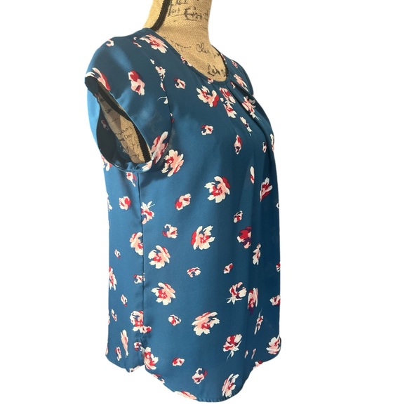41 Hawthorn dark teal blue floral pullover blouse. Size medium - Picture 3 of 7